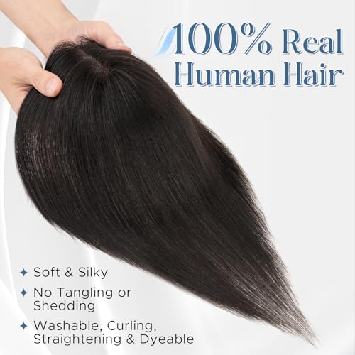 Real Human Hair Topper with Side Bangs - 10" Clip In