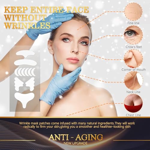 Forehead Wrinkle Patches, Reusable Silicone Face Patch Set 11pcs for 11 Lines, Frown & Smile Creases, Neck Chest D?collet?, Under Eye & Cheek Smoothing Pads, Overnight Side Sleeper Use