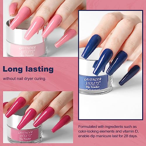 Lavender Violets Dip Powder Nail Kit, Large Capacity Set - 6 Colors Royal Blue Glitter Red Purple Lilac Dipping Powder for Nail Art Manicure Salon at home J213