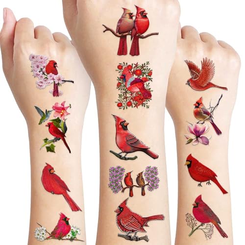 96 Red Cardinal Temporary Tattoos for Kids & Adults