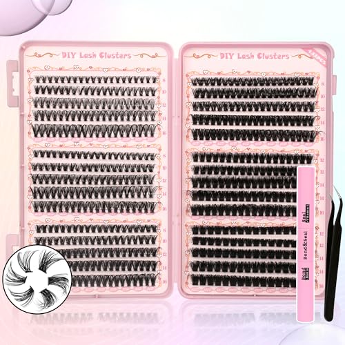 Gmagictobo DIY Lash Clusters Kit Volume Lash Clusters Thick Eyelash Extension Kit Individual Lashes Thin Band Lashes Clusters Lash Bond and Seal Lash Tweezers