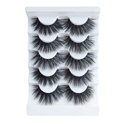 JIMIRE 3D Fluffy False Eyelashes - 5 Pair Pack, Faux Mink