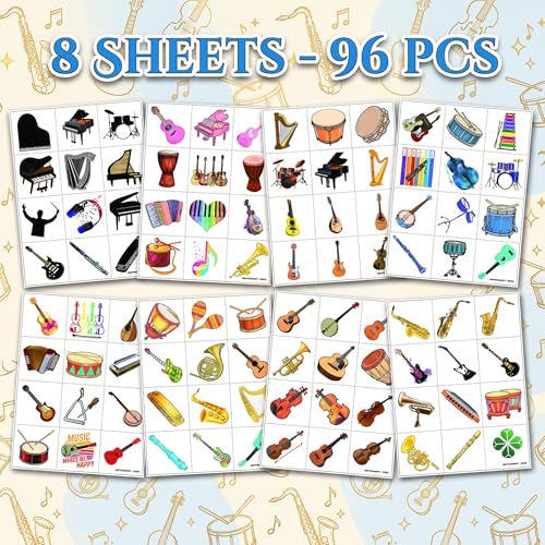 96 PCS Musical Instrument Temporary Tattoos for Kids