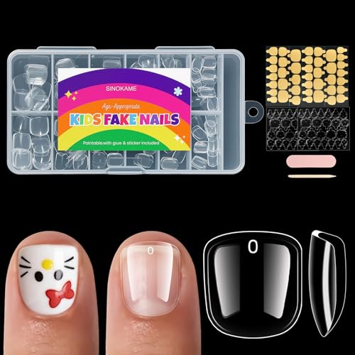 SINOKAME Kids Press-On Nails Kit - 240 Pcs Squoval Fake Nails