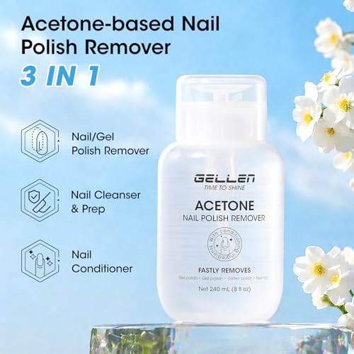 GELLEN 3-in-1 Acetone Gel Nail Polish Remover with Pump Head - 8 oz