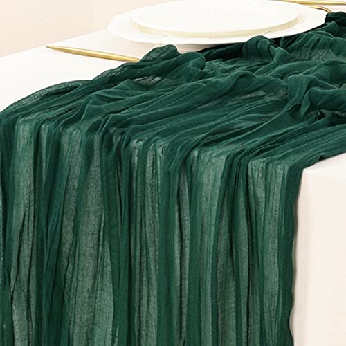 Socomi Cheesecloth Table Runner 10ft Gauze Boho Rustic Emerald Green Cheese Cloth Table Runner for Wedding Bridal Shower Fall Thanskgiving Decoration