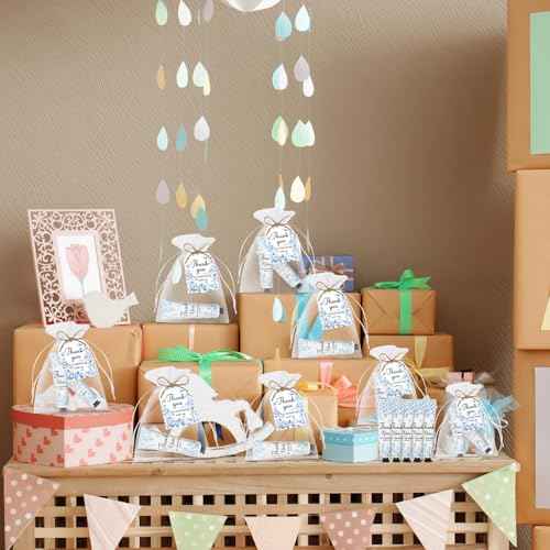 50 Sets Blue Flower Baby Shower Hand Cream Set, Favors Party for Guests Bridal Wedding Gift Bulk Baby Shower Travel Size Hand Cream Blue Flower with Thank You Card and Organza Gift Bags(blue flower)