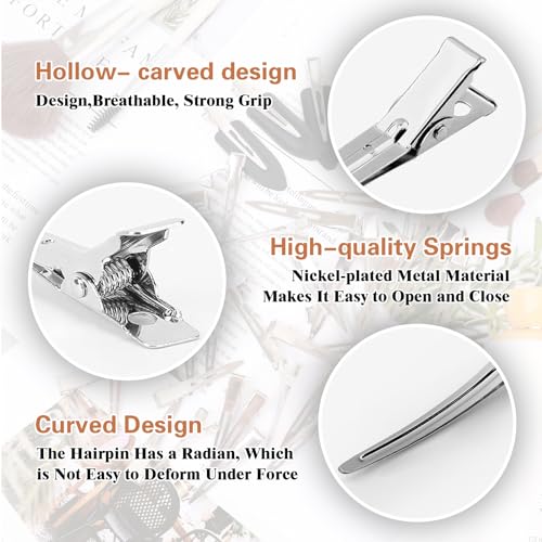 44Pc Metal Duck Bill Hair Clips Set – Silver & Black