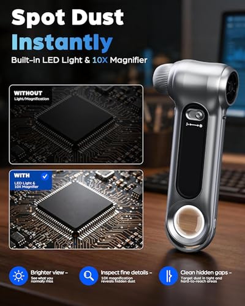 150000RPM Cordless Air Duster with LED Light & Nozzles