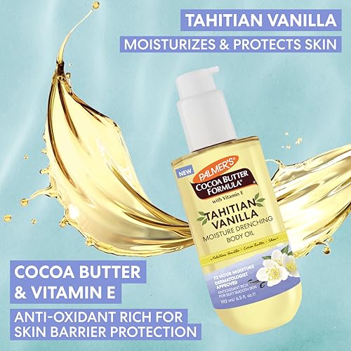 Palmer's Cocoa Butter Formula Body Oil, Moisture Drenching Tahitian Vanilla, 6.5 Oz, 72Hr Hydration with Shea Butter & Vitamin E for Softer Skin, Protects & Soothes Dryness, Dermatologist Approved