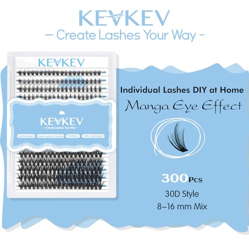 KevKev Lash Clusters 300Pcs Individual Lashes Manga Lashes 40D Eyelash Clusters Eyelash Extensions Cluster Lashes Thin Band & Soft (Manga 40D, D-8-16mix)