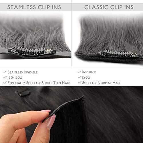 WENNALIFE Seamless Clip In Hair Extensions, 18 Inch 130g 7pcs Natural Black Hair Extensions Clip in Human Hair Invisible PU Skin Weft Natural Remy Human Hair Extensions