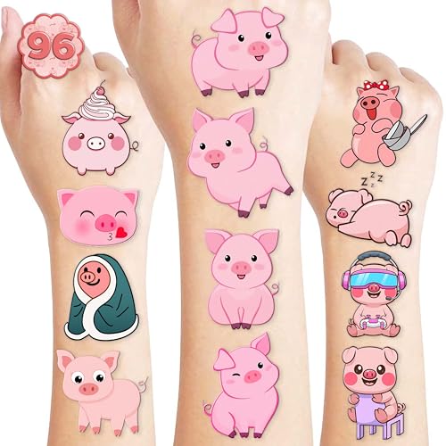 96pc Pig Temporary Tattoos for Kids Birthday Party Favors