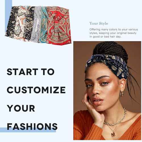 Yeshan Wide Headbands for Women Boho Knotted Head Wraps Turbans Non Slip Bandana Headbands Sport Yoga Workout Stretchy Hair bands,Pack of 6