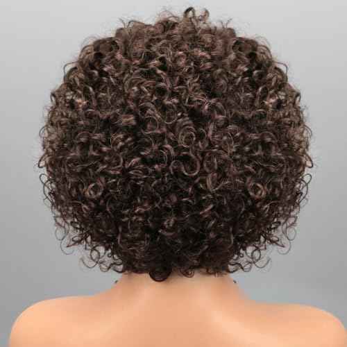 Short Curly Pixie Cut Wig Human Hair Chocolate Brown 5X5 Glueless Wigs Human Hair Pre Plucked Pre Cut Brazilian Brown Pixie Wigs for Black Women 8 Inch