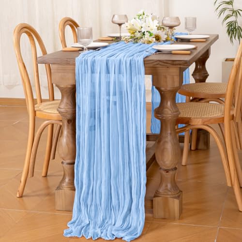 Socomi Cheesecloth Table Runner 10ft Gauze Boho Rustic Blue Cheese Cloth Table Runner for Baby Shower Decoration Wedding Fall Thanskgiving Table Runner 1pc SkyBlue