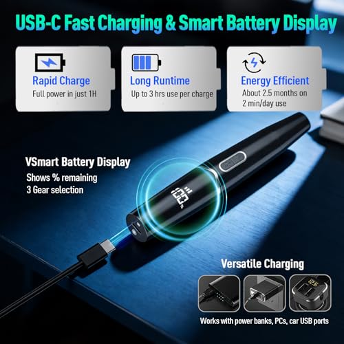 Ear and Nose Hair Trimmer with LED Display for Men Women, Painless USB Rechargeable Eyebrow & Facial & Nose Hair Trimmer Clipper, 10000 RPM Precision Tool Professional IPX7 Waterproof Dual Edge Blades