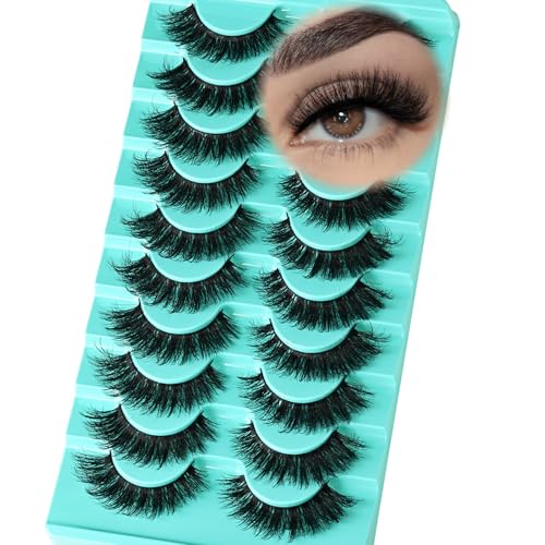 Lashes Volume Mink Eyelashes 10 Pairs Natural Cateye Lash Strips Wispy Cat Eye Lashes Natural Look Short Thick Fluffy False Strip Eyelash Full Fake Lash Pack Black Pesta?as Postizas for Women