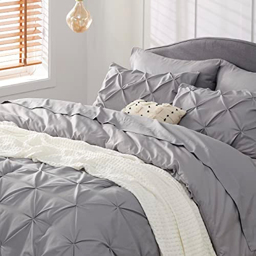 Bedsure Queen Comforter Set - Bed in a Bag Queen 7 Pieces, Pintuck Bedding Sets Grey Bed Set with Comforter, Sheets, Pillowcases & Shams