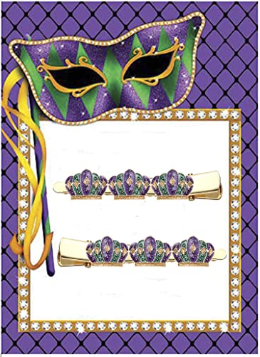 Mardi Gras Hair Clips Glitter Fleur De Lis Mask Hairpins Carnival Crown Hat Alligator Metal Clip Purple Green Yellow Hair Barrettes Parade Holiday Party Styling Hair Accessory for Women