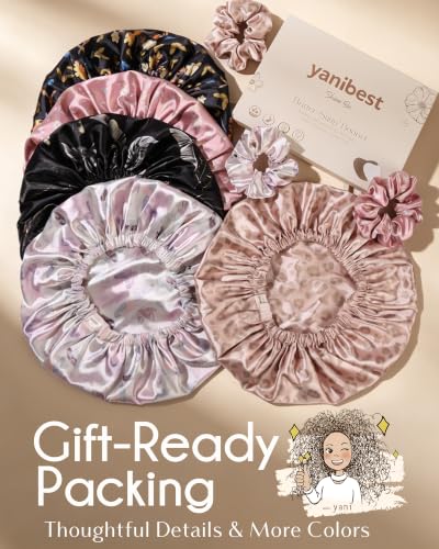 YANIBEST Satin Hair Bonnet & Hair Scrunchie - Adjustable Sleep Cap
