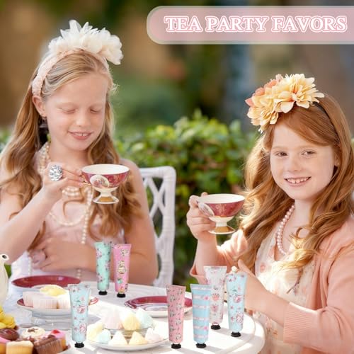 Tea Party Hand Cream Gift Set Wonderland Floral Tea Party Favor Flower Moisturizing Hand Lotion Bulk Dry Cracked Care Cream Teapot Favor Boxes Treat Gift Goodie for Baby Shower, 30 ml(48 Pcs)