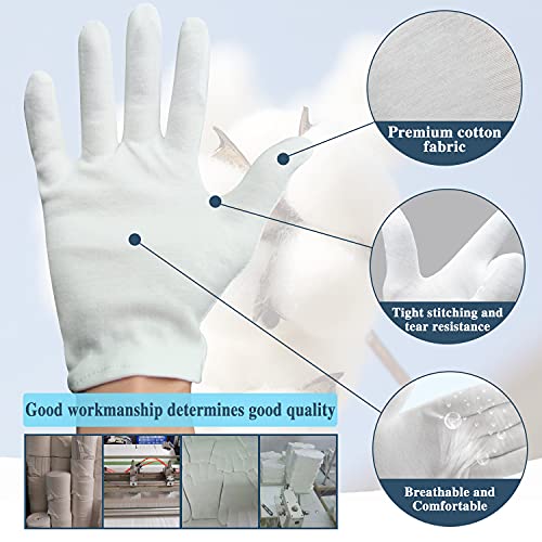 Cotton Moisturizing Gloves (12 Pairs) - Reusable White Overnight Gloves