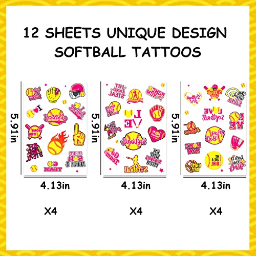 Serencatcher 144 Pcs Softball Temporary Tattoos, Softball Gifts Baseball Party Favors Tattoos Stickers Waterproof for Softball Birthday Party Decorations Softball Sports Club Team Rewards