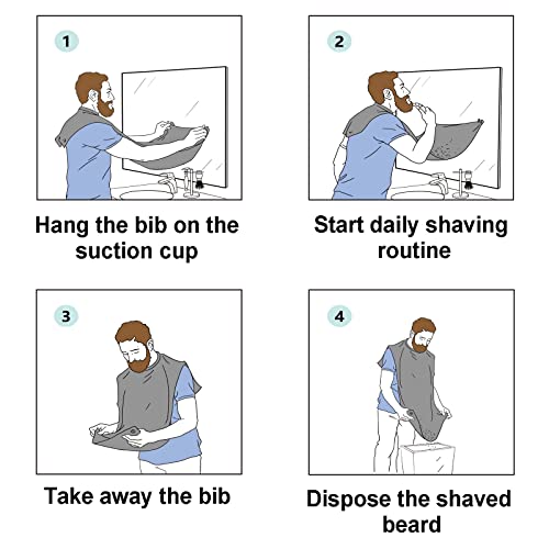 Beard Shaving Bib Non-stick Beard Grooming Catcher Beard Trimming Styling Bib with 2 Suction Cups and Storage Bag