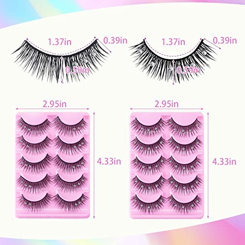 Rhinestone False Eyelashes - 20pc Diamond Faux Mink Lashes
