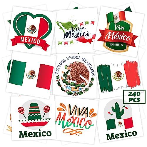 240 Pcs Mexican Independence Day Temporary Tattoos Bulk