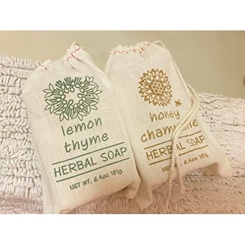 Greenwich Bay Trading- 2 Pack Honey Chamomile & Lemon Thyme Herbal Soaps- Enriched with Shea Butter, Virgin Olive Oil and Infused with Fresh Botanical Scents- 6.4 Oz Bars