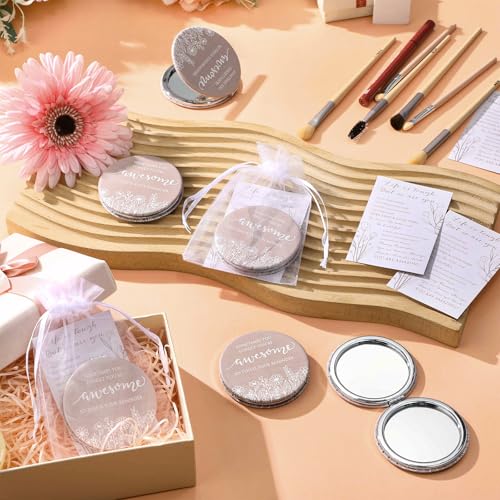 Wildflower Inspirational Gifts for Women Bulk Motivational Compact Mirror Makeup Purse Double Sided Folding Mirror Inspirational Gift Cards with Bag for Women (12 Set,Classic)
