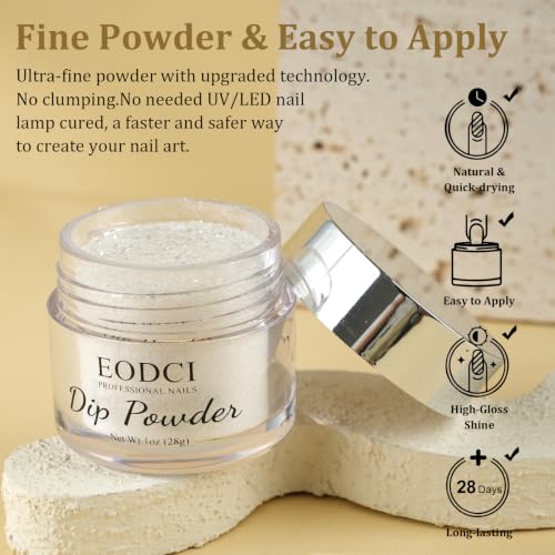Glitter White Nail Dip Powder - 1 oz Long-Lasting Pro Manicure