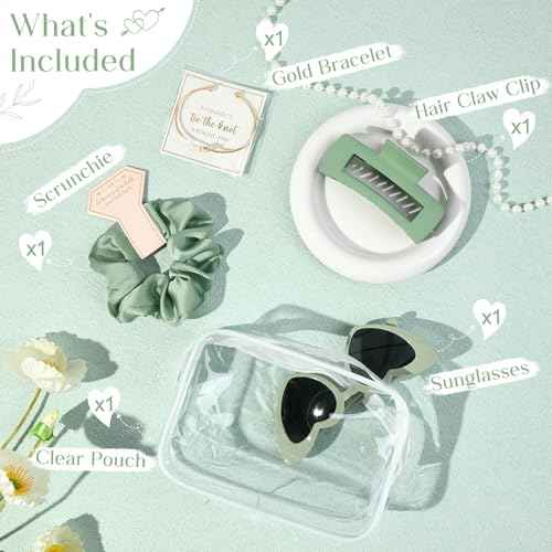 DEEKA 5 Pcs Bridesmaid Proposal Bag Set Gift Clear Makeup Toiletry Bag Bachelorette Party Favors Sunglasses Hair Claw Clips Scrunchies Knot Bracelets Bridal Wedding Party Gifts (Sage Green)