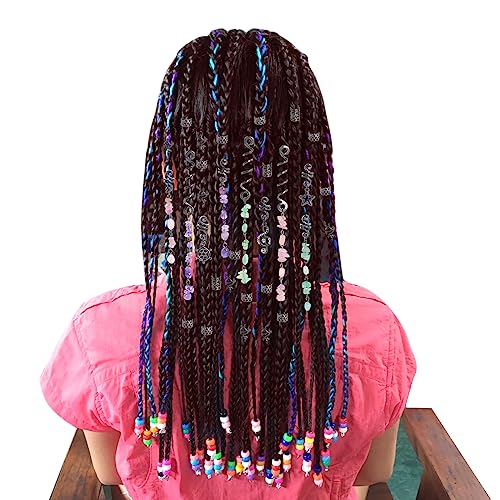 hoyuwak 40Pcs Hair Jewelry for Braids Loc Dreadlock Accessories Hair Beads Clips Cuffs Charms Rings for Women Grls Rave Punk Hairstyle Decoration, Black