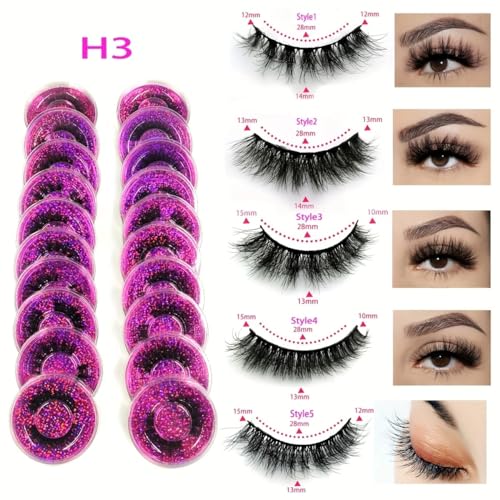 20 Pairs False Lashes 3D Volume Natural Look Wispy Fluffy