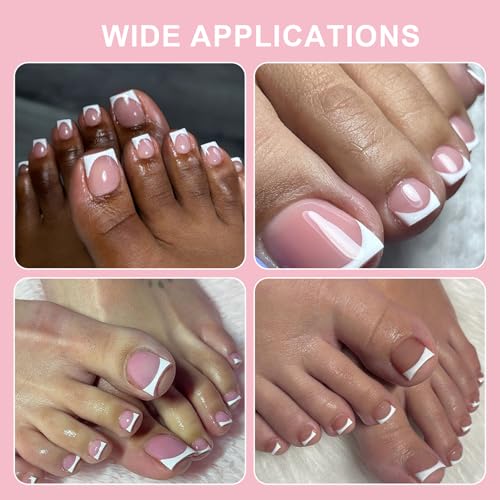 French Square Press On Toe Nails - 150 Pcs Berry Pink Soft Gel Set