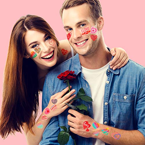 Whaline 160Pcs Glitter Heart Temporary Tattoos Valentine Party Favor