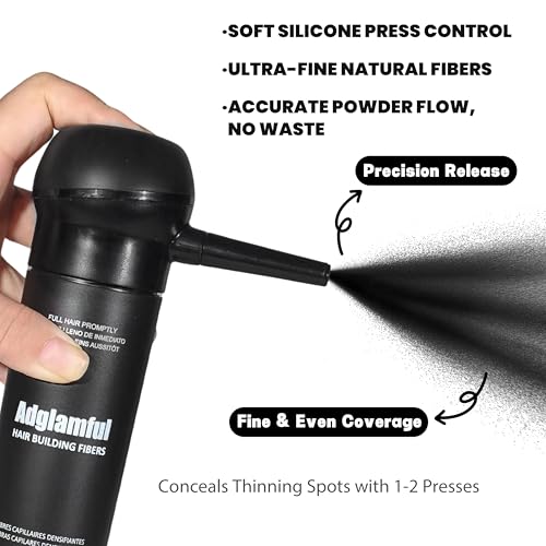 Adglamful Hair Fibers Spray for Thinning Hair - Black, 1.05 oz / 30g, Long-Lasting & Undetectable