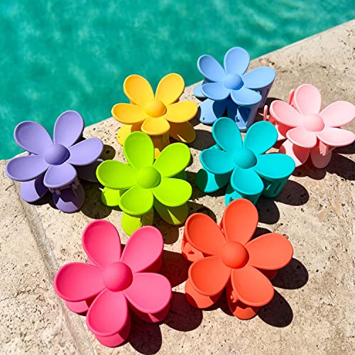 Flower Hair Claw Clips 8PCS Big Cute Hair Clips Large Jaw Clips For Women Girls Thick Hair Large Daisy Clips Matte Claw Clips Non Slip Strong Hold 8 Colors For Thin Hair