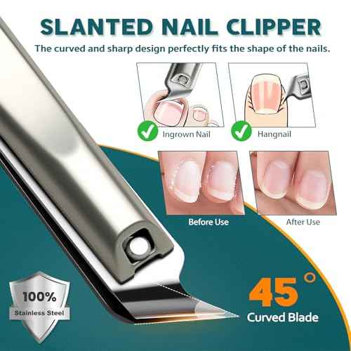 Nail Clippers Set for Men Women ? 5-in-1 Stainless Steel Manicure Set and Nail Care Kit with Fingernail & Toenail Clippers, Portable Manicure Kit for Women, Travel Grooming Kit with Storage Bag