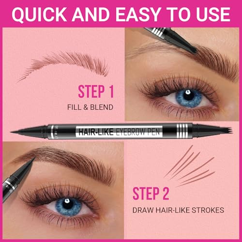 iMethod Microblading Eyebrow Pen - Eyebrow Pencil Magical 2-in-1 Dual-Ended Eye Brow Pencils for Women with 4-Fork-Tip & Ultra Precise Brush-Tip Create Natural Hair-Like Brows, Last All-Day, Brown