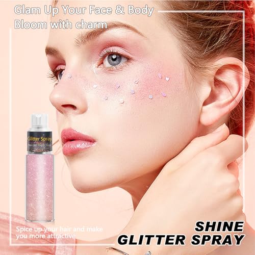 Meilury Pink Glitter Body & Hair Spray - Holographic Highlighter Powder (03# Pink)