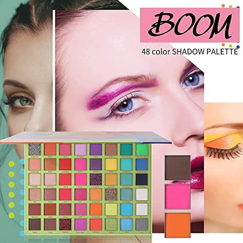 Docolor 15 Pcs Colourful Makeup Brush Set + 48 Colors BOOM Eeyshadow Palette Ultra Pigmented Matte Shimmer Metallic Natural Blendable Soft Cream Powder Long Lasting Waterproof Make Up Eye Shadow Palet