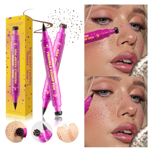 Double Ended Freckle Stamp Pen, Henna-Colored Freckle Stamp Pen, Sweat-Resistant, Waterproof, Long lasting, Small Particle Simulated freckle Stamp, Easy Freckle Stamp Kit for Beginners