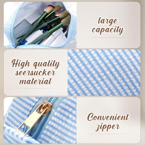 Sanwuta Seersucker Cosmetic Bag Set 10pc Light Blue