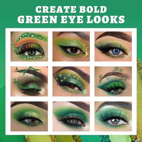 UCANBE Green Eyeshadow Makeup Palette, 15 Colors Bright Dark Green Shimmer Matte Metallic Glitter Eye Shadow, Forest Emerald Lime Pallet Kit for Cosplay Parties Christmas Halloween SFX