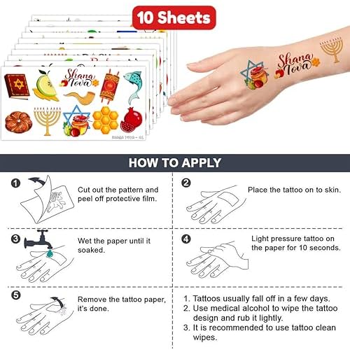 Rosh Hashanah Temporary Tattoos for Kids 102PCS Shana Tova Party Supplies Decorations Jewish New Year Festival Themed Favors Cute Holy Day Carnival Tattoos | Ideal Gifts & Prizes for Boys & Girls