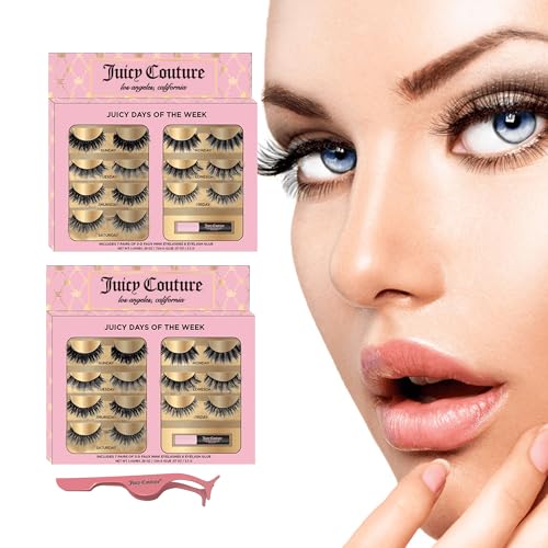 Juicy Couture 3D Faux Mink False Eyelashes - 14 Pairs with Applicator & Eyelash Glue, Wispy Natural Look, New Silky, Dramatic, Charming, Sassy & Extra Styles, Easy to Apply, Cruelty-Free & Reusable